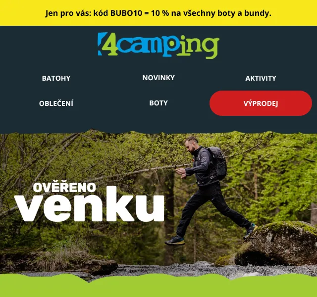 4camping.cz: Bestsellery – kód BUBO10 10 % | září 2026