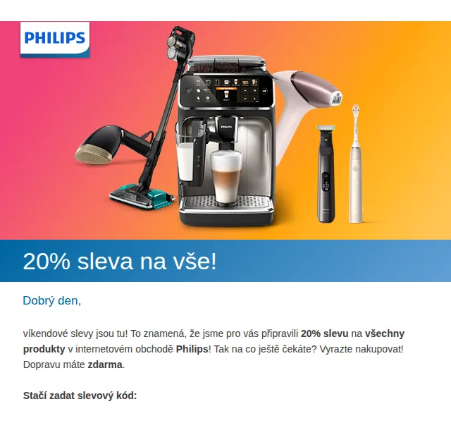 Philips: 20% sleva na vše a doprava zdarma – červen 2026 | Nuslet.cz
