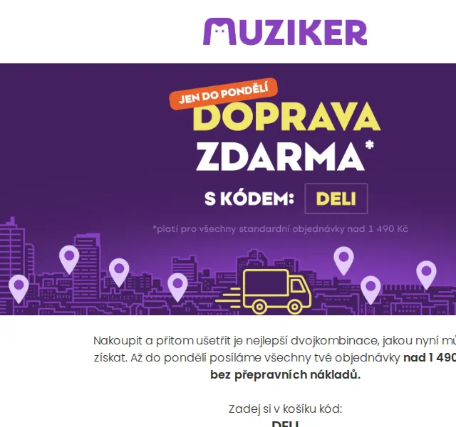 Muziker: Doprava zdarma nad 1 490 Kč – červen 2026 | Nuslet.cz