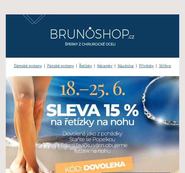 BRUNOshop.cz: Řetízky na nohu s 15% slevou – červen 2026 | Nuslet.cz
