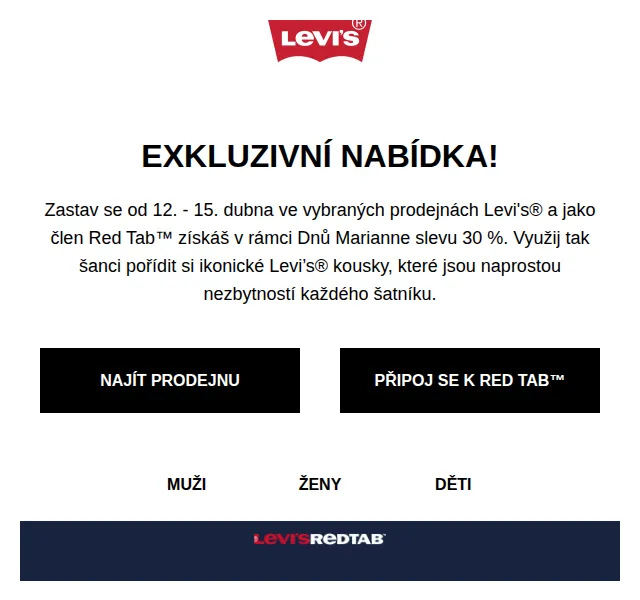 Levi's®: 30% sleva na Dnech Marianne – červen 2026 | Nuslet.cz