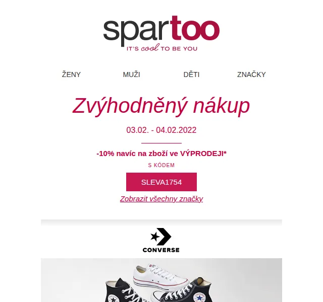 Spartoo: Až -60 % na Converse, Nike, Vans – červen 2026 | Nuslet.cz