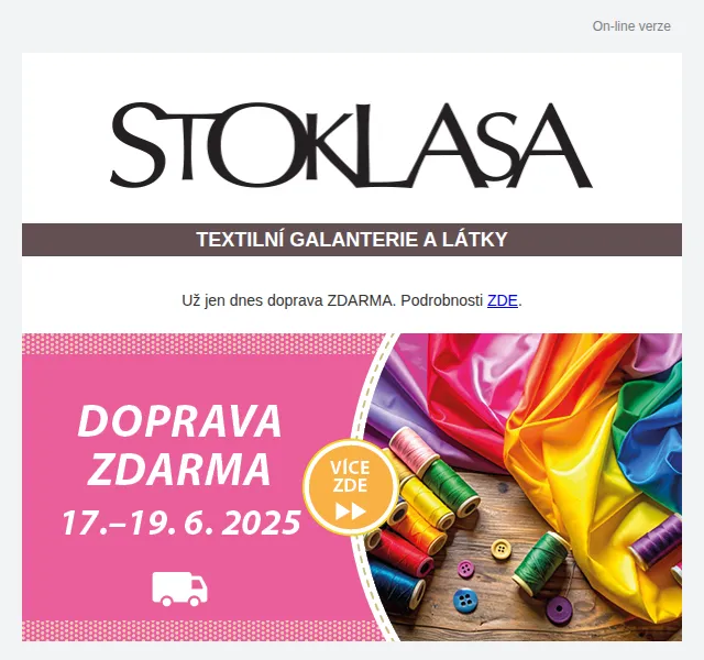 Stoklasa: Doprava ZDARMA jen dnes + slevy až 40 % – červen 2026 | Nuslet.cz