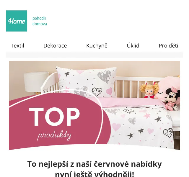 4home.cz: Bytový textil, nábytek až -74 % – červenec 2026