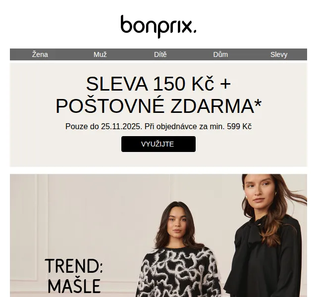 bonprix: Sleva 150 Kč a poštovné zdarma – červen 2026 | Nuslet.cz