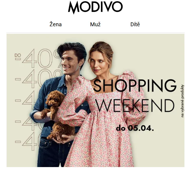 Modivo: Shopping Weekend se slevami až 40 % – červen 2026 | Nuslet.cz
