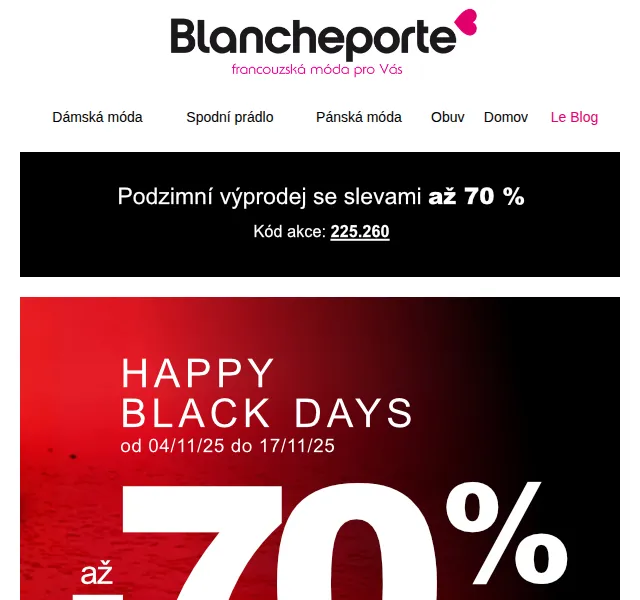 Blancheporte: Black Days slevy až -70 % – červen 2026 | Nuslet.cz