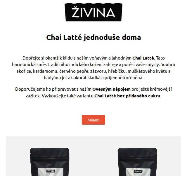 Živina: Chai Latté a Kombucha Jasmín – červenec 2026 | Nuslet.cz