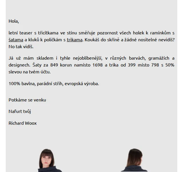 Richard Woox: Šaty a trika s 50% slevou – červen 2026 | Nuslet.cz
