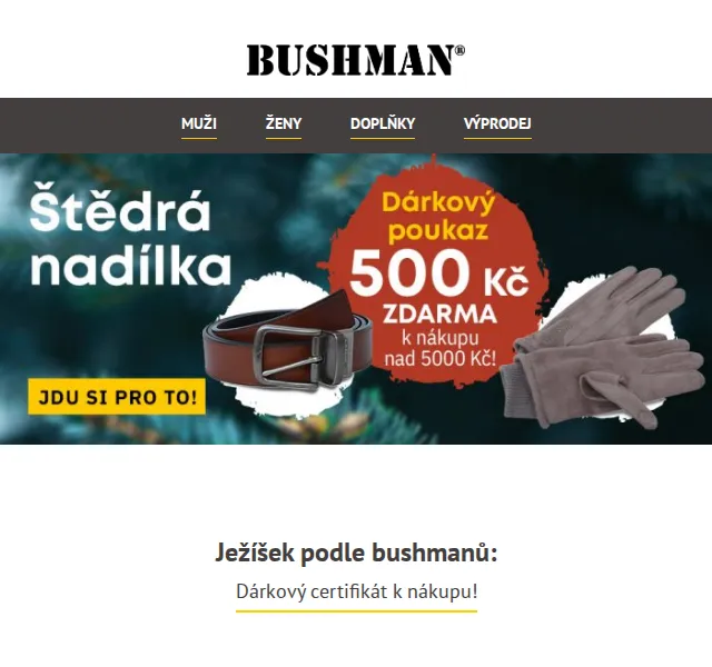 BUSHMAN: Dárkový certifikát 500 Kč k nákupu nad 5 000 Kč – červen 2026 | Nuslet.cz