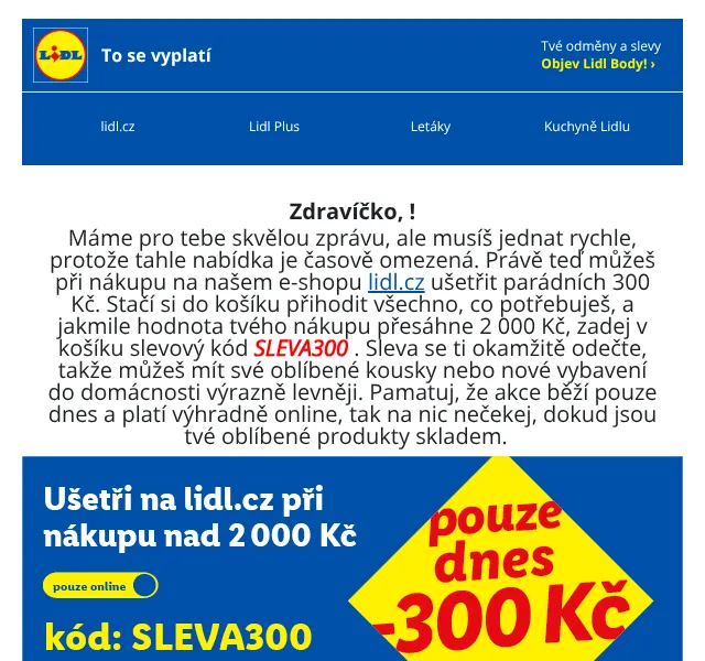 Lidl: sleva 300 Kč na nákup nad 2 000 Kč – červen 2026