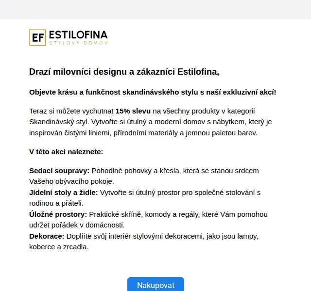 Estilofina-nabytek.cz: 15% sleva na skandinávský nábytek – červen 2026 | Nuslet.cz
