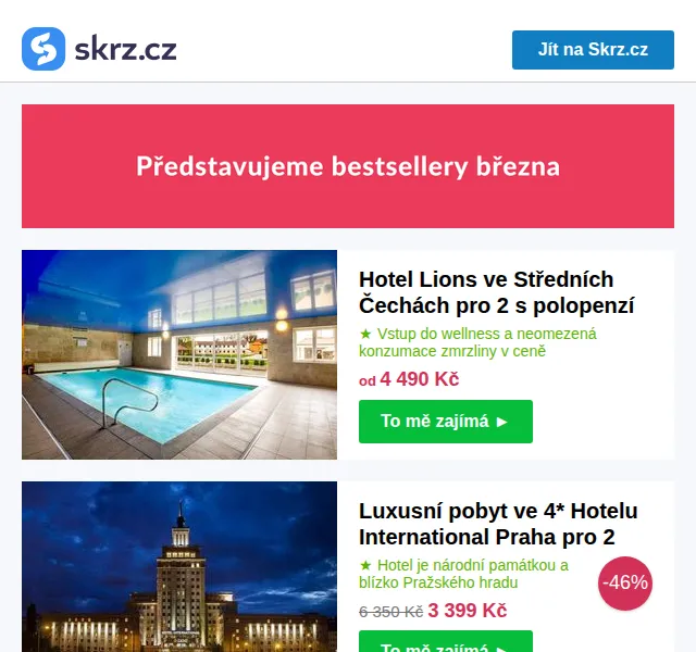 Skrz: 14 pobytových bestsellerů března od 810 Kč – červen 2026 | Nuslet.cz