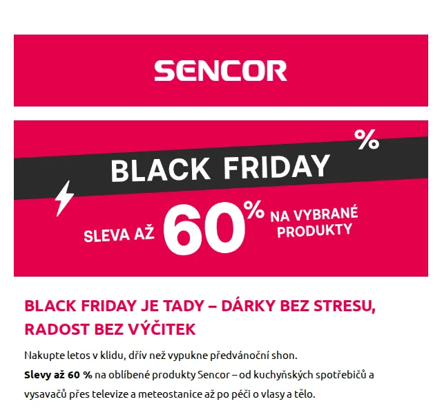Sencor: Black Friday slevy až 60 % – červen 2026 | Nuslet.cz