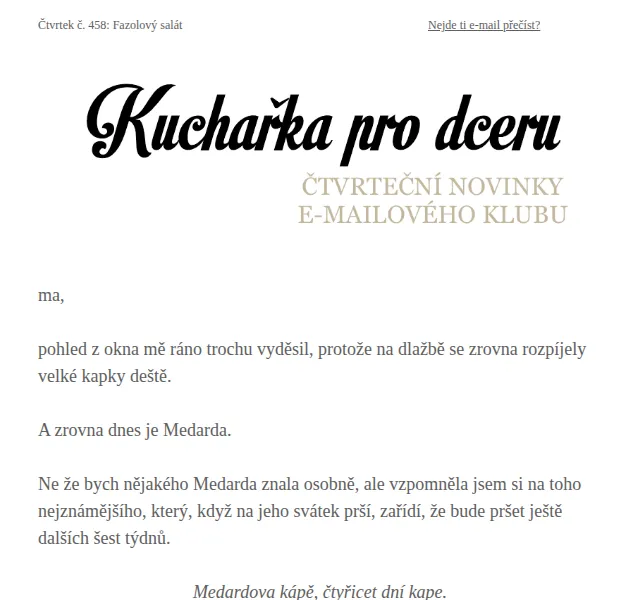 Florentýna - Kuchařka pro dceru: Fazolový salát – červenec 2026 | Nuslet.cz