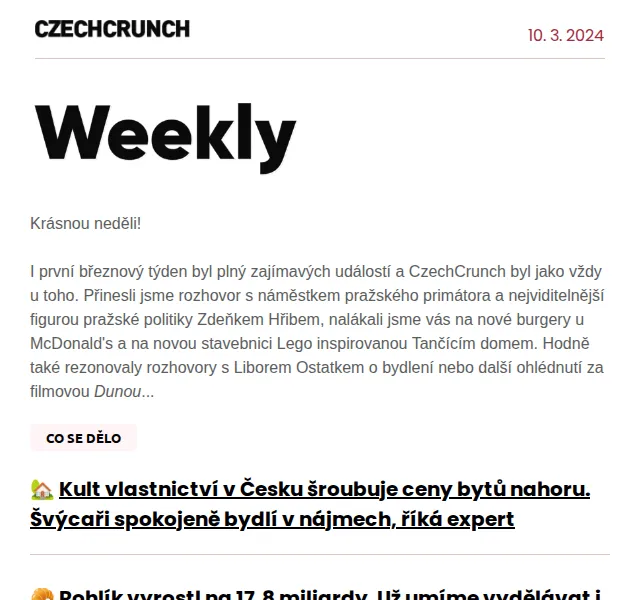 CzechCrunch: Burgery McDonald's od Forejta a Lego Tančící dům – březen 2024 | Nuslet.cz