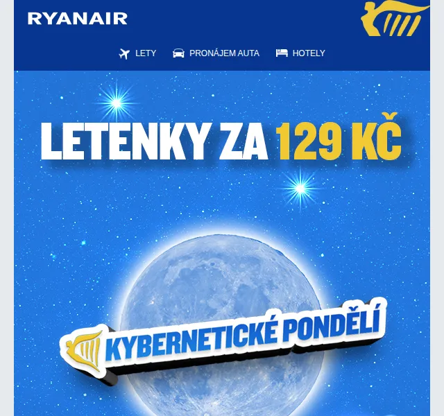 Ryanair: Letenky za 129 Kč – Kybernetické pondělí – červen 2026 | Nuslet.cz
