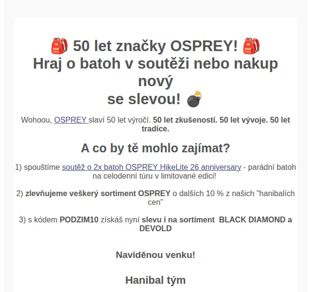Hanibal: Sleva 10 % na Osprey batohy a soutěž – listopad 2024 | Nuslet.cz