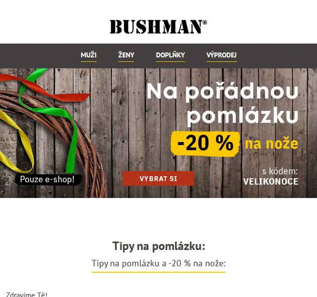 BUSHMAN: Tipy na pomlázku a -20 % na nože – červen 2026 | Nuslet.cz