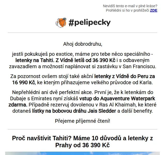 Tereza z Pelipecky.cz: letenky na Tahiti od 36 390 Kč – červen 2026 | Nuslet.cz