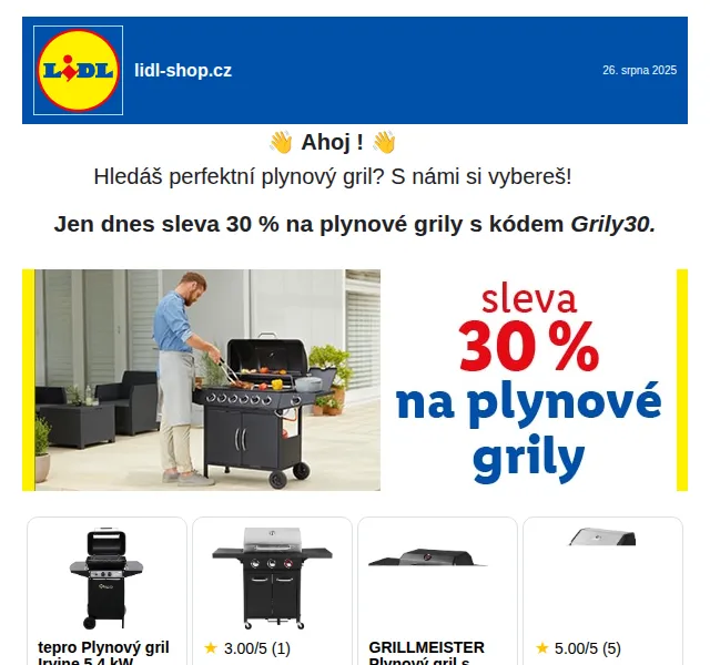 Lidl: Sleva 30 % na plynové grily – srpen 2025 | Nuslet.cz