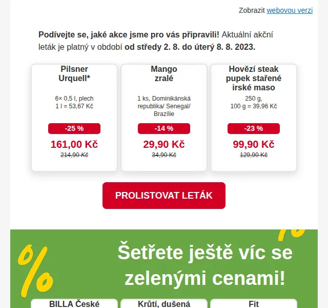 Billa: Pilsner Urquell 6×0,5 l za 161 Kč – srpen 2023 | Nuslet.cz