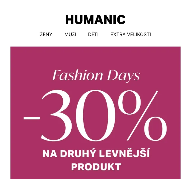 HUMANIC: -30 % na druhý produkt – září 2026