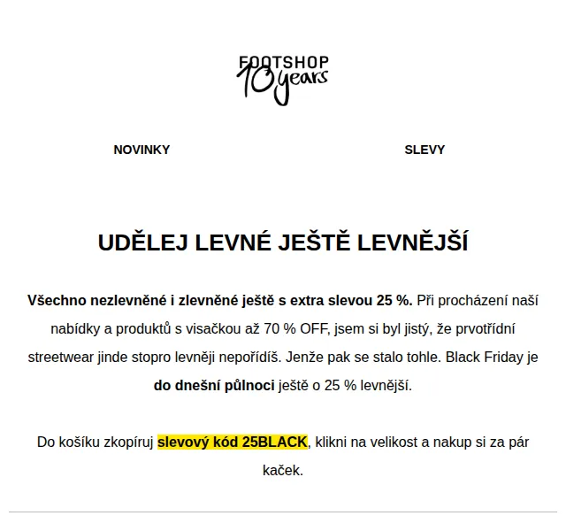 Footshop: Extra 25% na všechny slevy – Black Friday – červen 2026 | Nuslet.cz