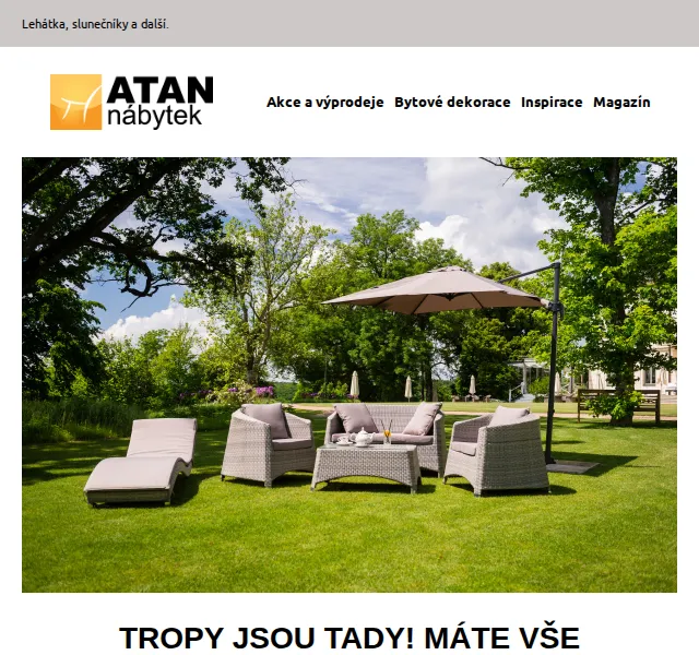ATAN nábytek: Lehátka a slunečníky do zahrady – červen 2026 | Nuslet.cz