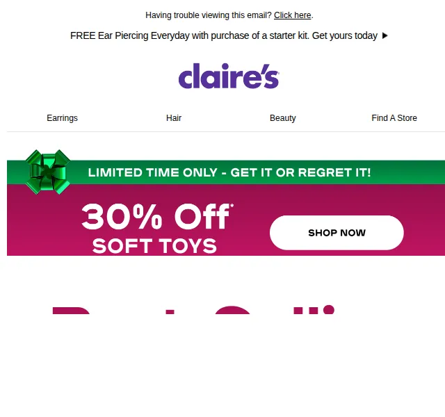 Claire's: 30% sleva na plyšáky – červen 2026 | Nuslet.cz