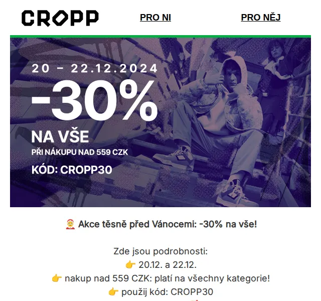 Cropp: -30% na vše – prosinec 2026 | Nuslet.cz