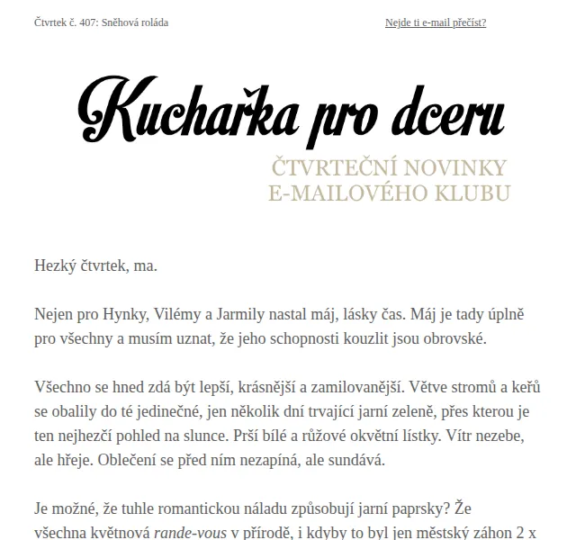 Florentýna - Kuchařka pro dceru: Sněhová roláda – červen 2026 | Nuslet.cz