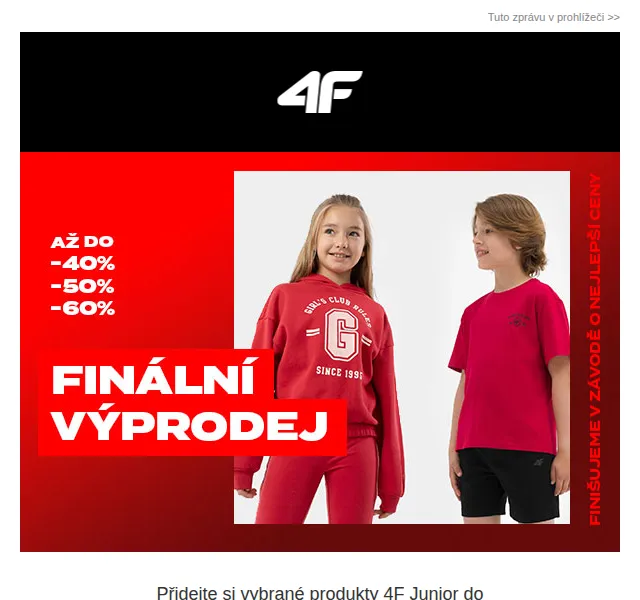 4Fstore: 4F Junior se slevou 40–60 % – červen 2026 | Nuslet.cz