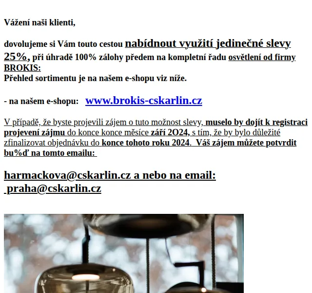 Concept Store Karlín: sleva 25 % na osvětlení BROKIS – červen 2026 | Nuslet.cz