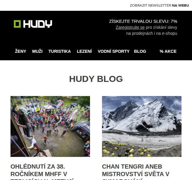 Hudy: Trvalá sleva 7 % na outdoorové vybavení – červen 2026 | Nuslet.cz