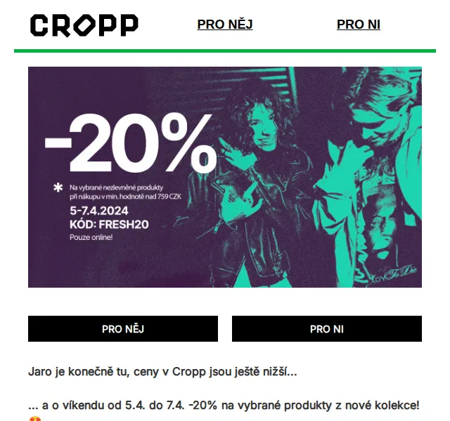 Cropp: sleva 20 % na novou kolekci – červen 2026 | Nuslet.cz