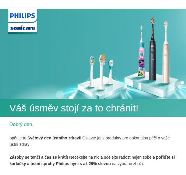 Philips Sonicare: slevy až 29 % na kartáčky a sprchy – červen 2026 | Nuslet.cz