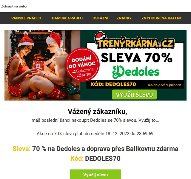 Lukáš z Trenýrkárna.cz: Dedoles sleva 70 % – prosinec 2022 | Nuslet.cz