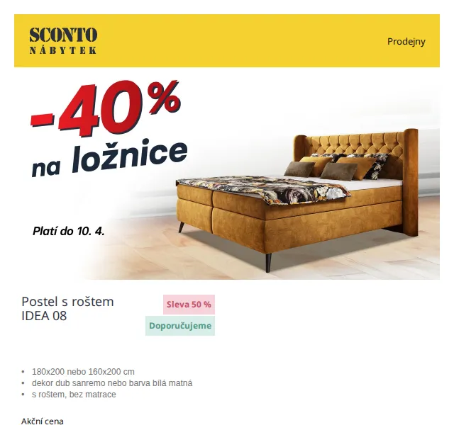 Sconto: -40% na ložnice a nábytek – červen 2026 | Nuslet.cz