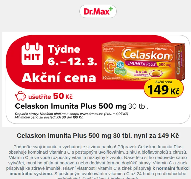 Dr.Max E-shop: Celaskon Imunita Plus 500 mg 30 tbl. za 149 Kč – červen 2026 | Nuslet.cz