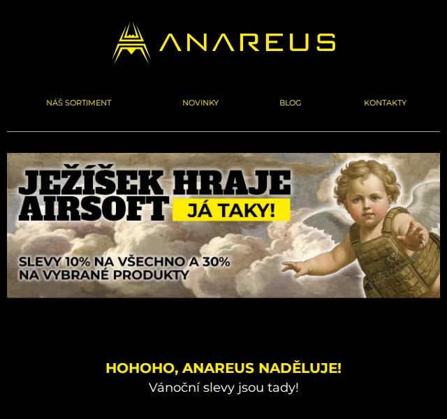 ANAREUS: vánoční slevy –10 % na vše skladem a –30 % na značky – červen 2026 | Nuslet.cz