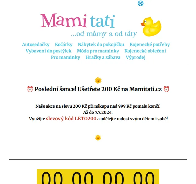 Mamitati.cz: Sleva 200 Kč na nákup nad 999 Kč – červenec 2024 | Nuslet.cz