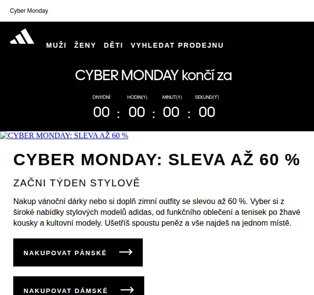 Adidas: Cykber Monday sleva až 60 % – červenec 2026 | Nuslet.cz