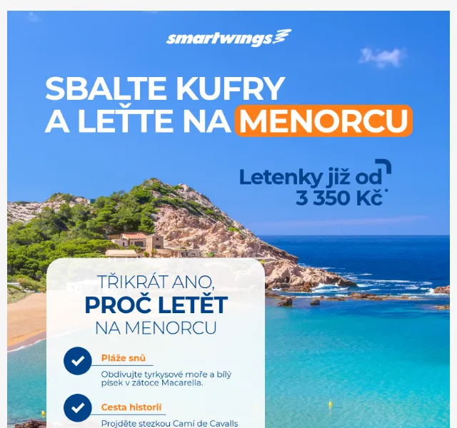 Smartwings: Letenky na Menorcu od 2 950 Kč – květen 2026