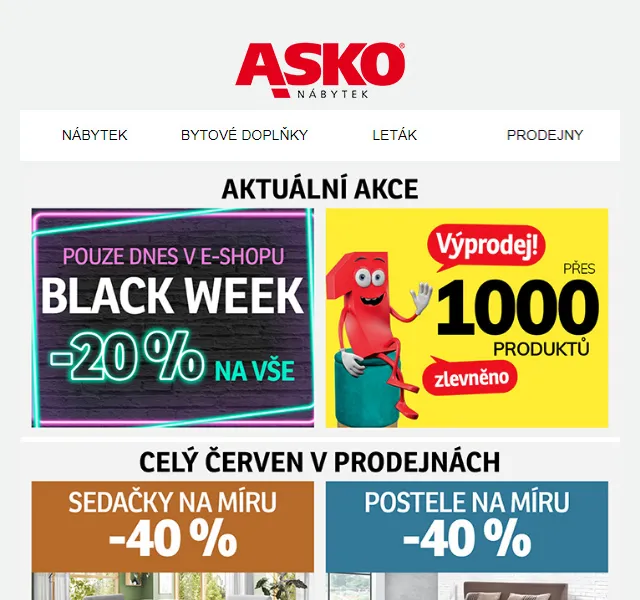Asko Nábytek: -20 % na vše v e-shopu – červen 2026 | Nuslet.cz
