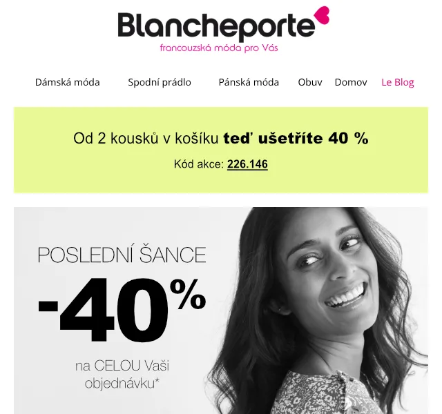 Blancheporte: sleva 40 % na módu – srpen 2026 | Nuslet