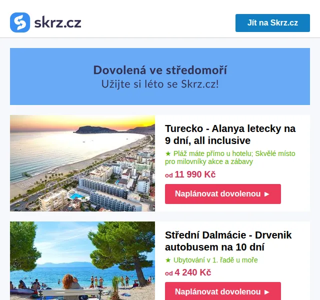 Skrz.cz: dovolená u moře od 4 240 Kč – červen 2026 | Nuslet.cz