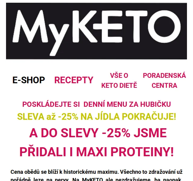 MyKETO: Sleva až 25 % na jídla a MAXI PROTEINY – červen 2026 | Nuslet.cz