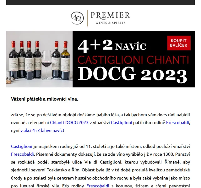 Premier Wines & Spirits: Castiglioni Chianti 4+2 lahve – červen 2026 | Nuslet.cz