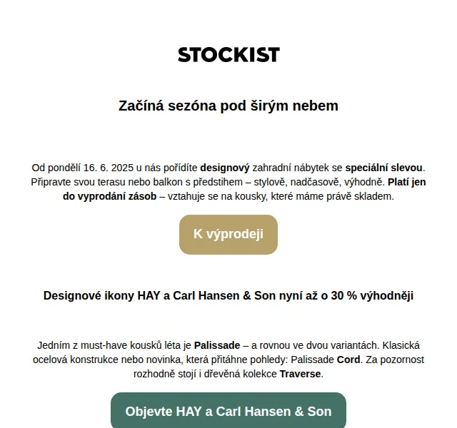 Stockist: Zahradní nábytek HAY a Carl Hansen & Son – červen 2026 | Nuslet.cz